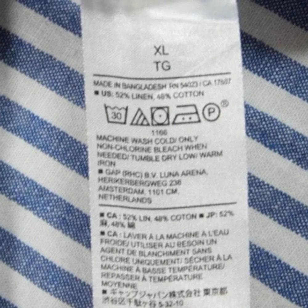 Banana Republic Linen Cotton Untucked Stripe Nautical Slim Fit Striped Shirt XL